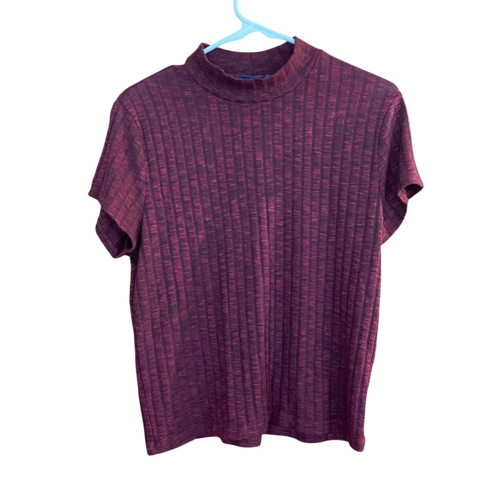 Prince & Fox XXL Top Burgundy Ribbed Knit Mock Neck‎ Short Sleeve T-Shirt